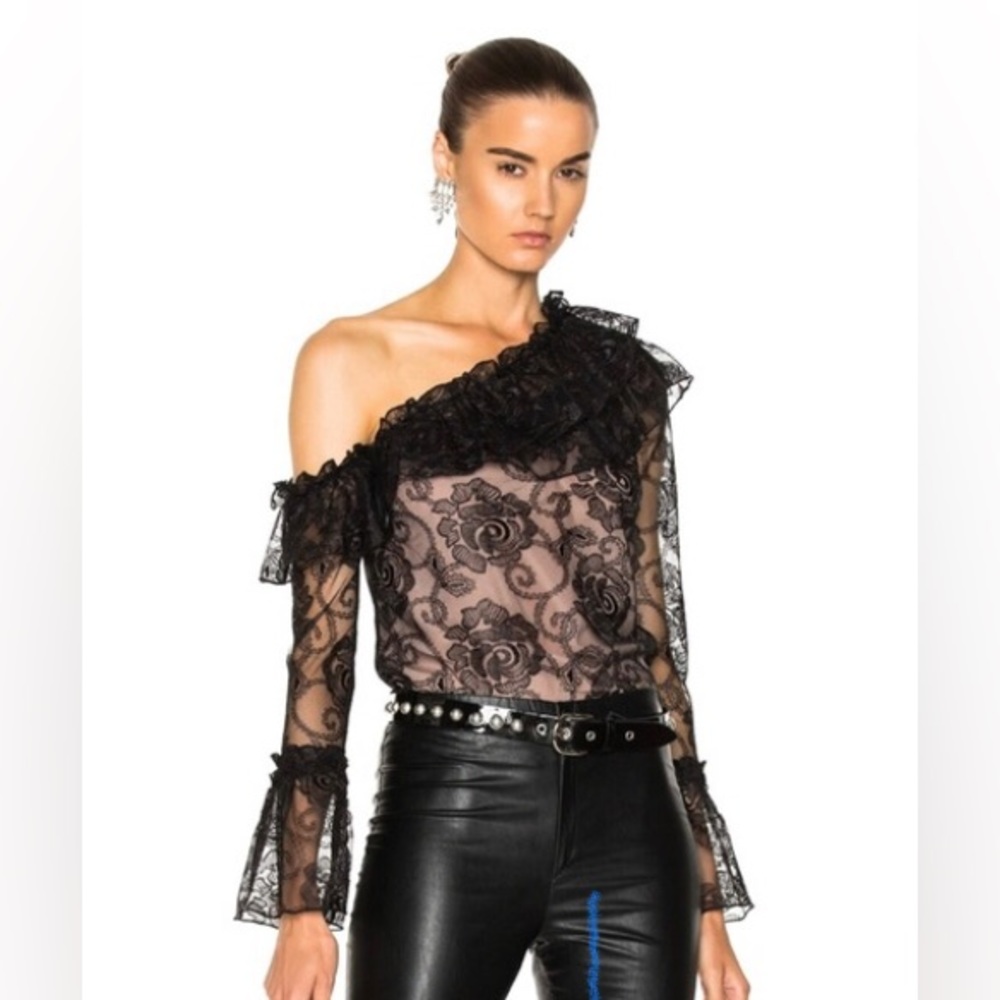 NICHOLAS ROSIE BLACK LACE ONE SHOULDER TOP Size 8